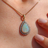 Ellibelle Jewellery Vintage Opal & Diamond 18ct Gold Pear-Shaped Cluster Pendant
