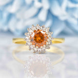 Ellibelle Jewellery Vintage Orange Zircon & Diamond 18ct Gold Cluster Ring
