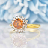 Ellibelle Jewellery Vintage Orange Zircon & Diamond 18ct Gold Cluster Ring