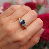 Ellibelle Jewellery Vintage Oval Blue Sapphire & Diamond 18ct Gold Ring