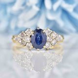Ellibelle Jewellery Vintage Oval Blue Sapphire & Diamond 18ct Gold Ring