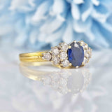 Ellibelle Jewellery Vintage Oval Blue Sapphire & Diamond 18ct Gold Ring