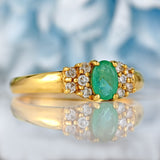 Ellibelle Jewellery Vintage Oval-Cut Emerald & Diamond 18ct Gold Ring (0.40cts)