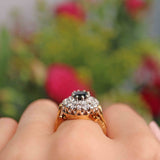 Ellibelle Jewellery Vintage Oval Sapphire & Diamond 18ct Gold Cluster Ring