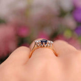 Ellibelle Jewellery Vintage Oval Sapphire & Diamond 18ct Gold Three-Stone Engagement Ring