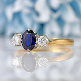 Ellibelle Jewellery Vintage Oval Sapphire & Diamond 18ct Gold Three-Stone Engagement Ring