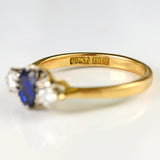 Ellibelle Jewellery Vintage Oval Sapphire & Diamond 18ct Gold Three-Stone Engagement Ring