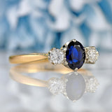 Ellibelle Jewellery Vintage Oval Sapphire & Diamond 18ct Gold Three-Stone Engagement Ring