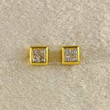 Ellibelle Jewellery Vintage Princess-Cut Diamond 18ct Gold Stud Earrings