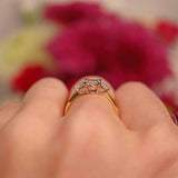 Ellibelle Jewellery Vintage Princess & Trillion-Cut Diamond 18ct Gold Three-Stone Engagement Ring (1.05cts)