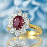 Ellibelle Jewellery Vintage Ruby & Diamond 18ct Gold Cluster Engagement Ring (1.50cts)