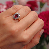 Ellibelle Jewellery Vintage Ruby & Diamond 18ct Gold Cluster Engagement Ring