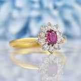 Ellibelle Jewellery Vintage Ruby & Diamond 18ct Gold Cluster Ring