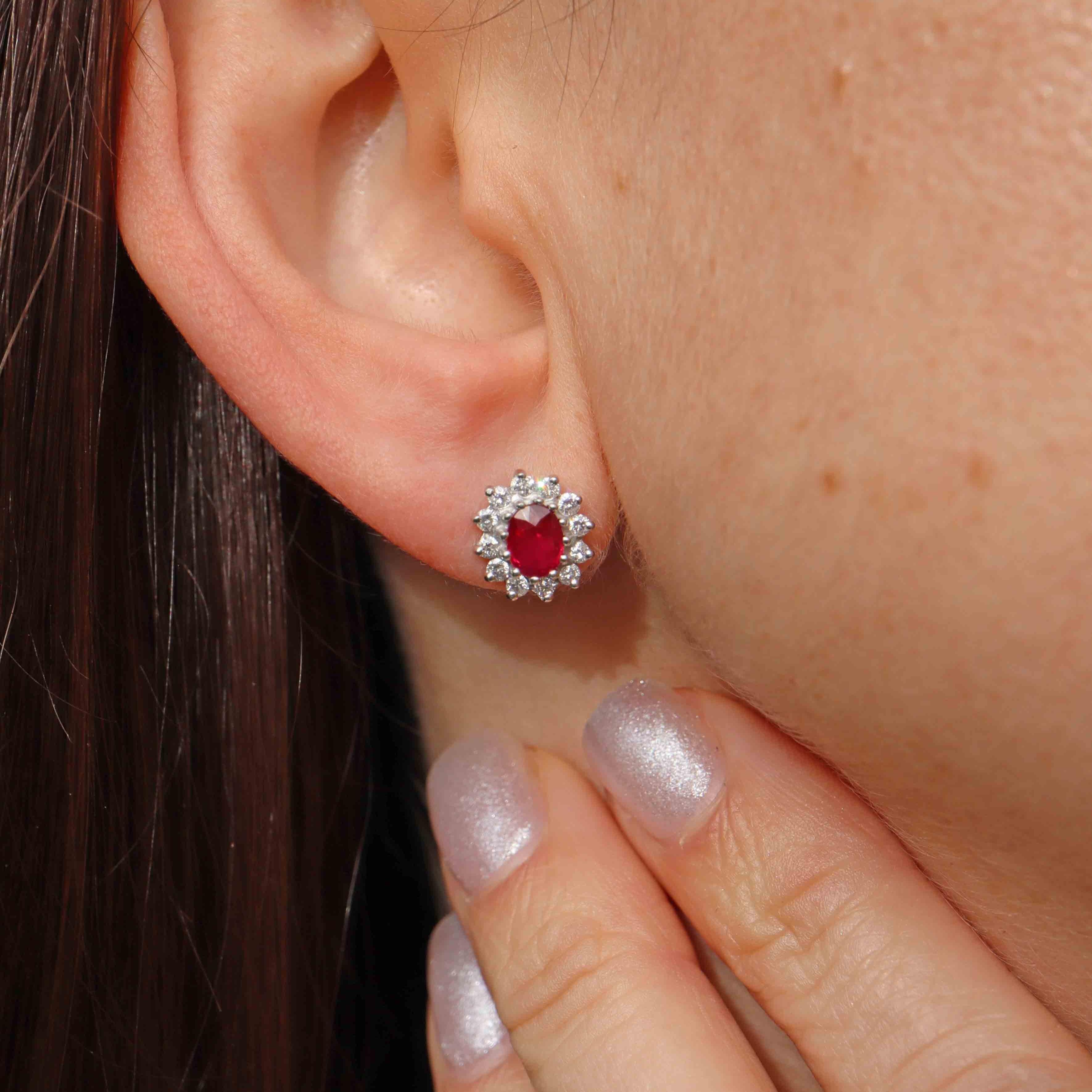 Vintage Ruby Diamond 18ct Gold Cluster Stud Earrings