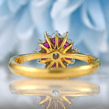 Ellibelle Jewellery Vintage Ruby & Diamond 18ct Gold Daisy Cluster Ring