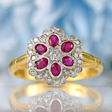 Ellibelle Jewellery Vintage Ruby & Diamond 18ct Gold Floral Cluster Ring