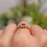 Ellibelle Jewellery Vintage Ruby & Diamond 18ct Gold Oval Cluster Engagement Ring
