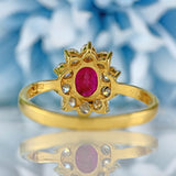 Ellibelle Jewellery Vintage Ruby & Diamond 18ct Gold Oval Cluster Engagement Ring