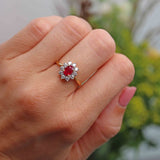 Ellibelle Jewellery Vintage Ruby & Diamond 18ct Gold Oval Cluster Engagement Ring