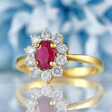 Ellibelle Jewellery Vintage Ruby & Diamond 18ct Gold Oval Cluster Engagement Ring