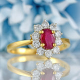 Ellibelle Jewellery Vintage Ruby & Diamond 18ct Gold Oval Cluster Engagement Ring