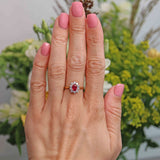 Ellibelle Jewellery Vintage Ruby & Diamond 18ct Gold Oval Cluster Engagement Ring