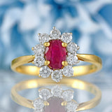 Ellibelle Jewellery Vintage Ruby & Diamond 18ct Gold Oval Cluster Engagement Ring