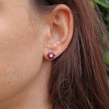 Ellibelle Jewellery Vintage Ruby & Diamond 18ct White Gold Cluster Stud Earrings