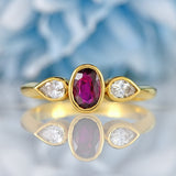 Ellibelle Jewellery Vintage Ruby & Pear-Cut Diamond 18ct Gold Three-Stone Engagement Ring