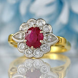 Ellibelle Jewellery Vintage Ruby & Vari-Cut Diamond 18ct Gold Cluster Ring (0.62cts)