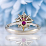 Ellibelle Jewellery Vintage Ruby & Vari-Cut Diamond 18ct White Gold Cluster Ring (0.60cts)