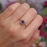 Ellibelle Jewellery Vintage Ruby & Vari-Cut Diamond 18ct White Gold Cluster Ring (0.60cts)