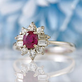 Ellibelle Jewellery Vintage Ruby & Vari-Cut Diamond 18ct White Gold Cluster Ring (0.60cts)