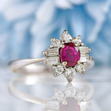 Ellibelle Jewellery Vintage Ruby & Vari-Cut Diamond 18ct White Gold Cluster Ring (0.60cts)