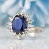 Ellibelle Jewellery Vintage Sapphire, Baguette & Brilliant Cut Diamond 18ct White Gold Cluster Ring