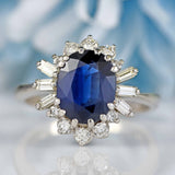 Ellibelle Jewellery Vintage Sapphire, Baguette & Brilliant Cut Diamond 18ct White Gold Cluster Ring