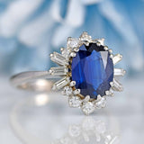 Ellibelle Jewellery Vintage Sapphire, Baguette & Brilliant Cut Diamond 18ct White Gold Cluster Ring