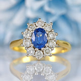 Ellibelle Jewellery Vintage Sapphire & Diamond 18ct Gold Cluster Engagement Ring (1.00ct)