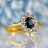 Ellibelle Jewellery Vintage Sapphire & Diamond 18ct Gold Cluster Engagement Ring