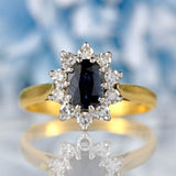 Ellibelle Jewellery Vintage Sapphire & Diamond 18ct Gold Cluster Engagement Ring