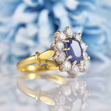 Ellibelle Jewellery Vintage Sapphire & Diamond 18ct Gold Cluster Engagement Ring