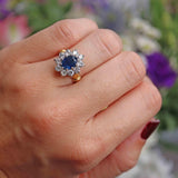 Ellibelle Jewellery Vintage Sapphire & Diamond 18ct Gold Cluster Engagement Ring