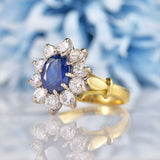 Ellibelle Jewellery Vintage Sapphire & Diamond 18ct Gold Cluster Engagement Ring