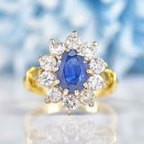 Ellibelle Jewellery Vintage Sapphire & Diamond 18ct Gold Cluster Engagement Ring