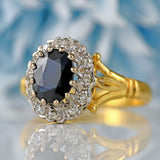 Ellibelle Jewellery Vintage Sapphire & Diamond 18ct Gold Cluster Ring (1.10cts)