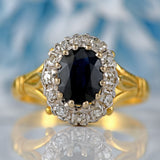 Ellibelle Jewellery Vintage Sapphire & Diamond 18ct Gold Cluster Ring (1.10cts)