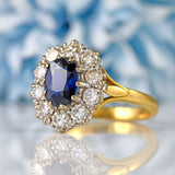 Ellibelle Jewellery Vintage Sapphire & Diamond 18ct Gold Cluster Ring (1.25ct)