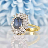 Ellibelle Jewellery Vintage Sapphire & Diamond 18ct Gold Cluster Ring