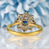 Ellibelle Jewellery Vintage Sapphire & Diamond 18ct Gold Floral Cluster Ring