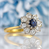 Ellibelle Jewellery Vintage Sapphire & Diamond 18ct Gold Floral Cluster Ring